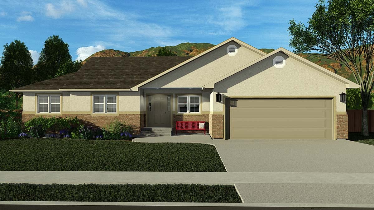 Ranch, Traditional Plan with 1660 Sq. Ft., 5 Bedrooms, 4 Bathrooms, 2 Car Garage Elevation