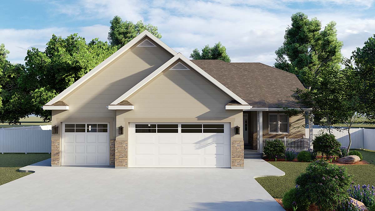 Traditional Plan with 2056 Sq. Ft., 6 Bedrooms, 4 Bathrooms, 3 Car Garage Elevation