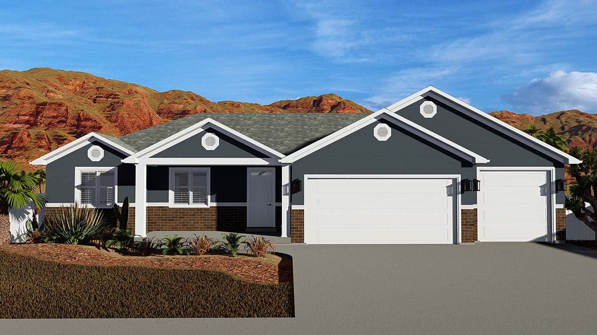 Ranch Plan with 1699 Sq. Ft., 6 Bedrooms, 4 Bathrooms, 3 Car Garage Elevation