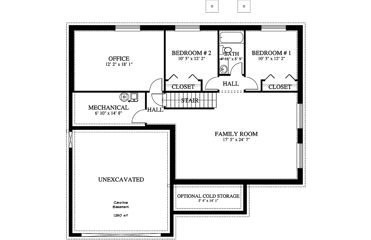 Ranch Traditional Lower Level of Plan 50534