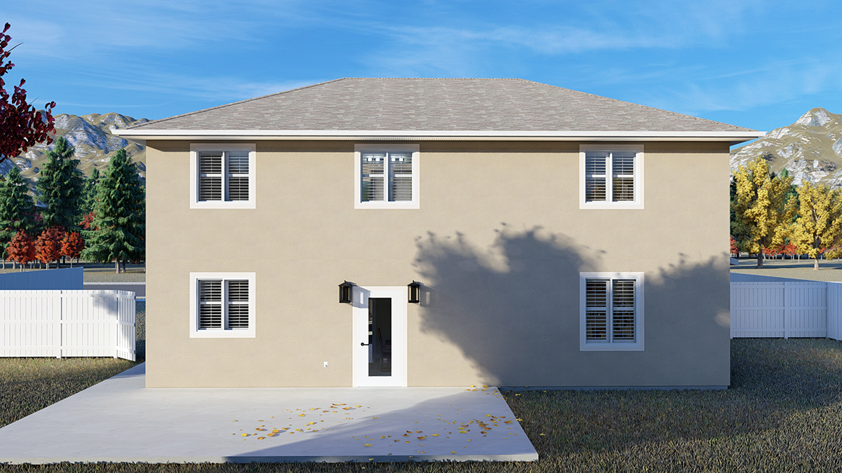 Traditional Plan with 2564 Sq. Ft., 4 Bedrooms, 2 Bathrooms, 2 Car Garage Rear Elevation