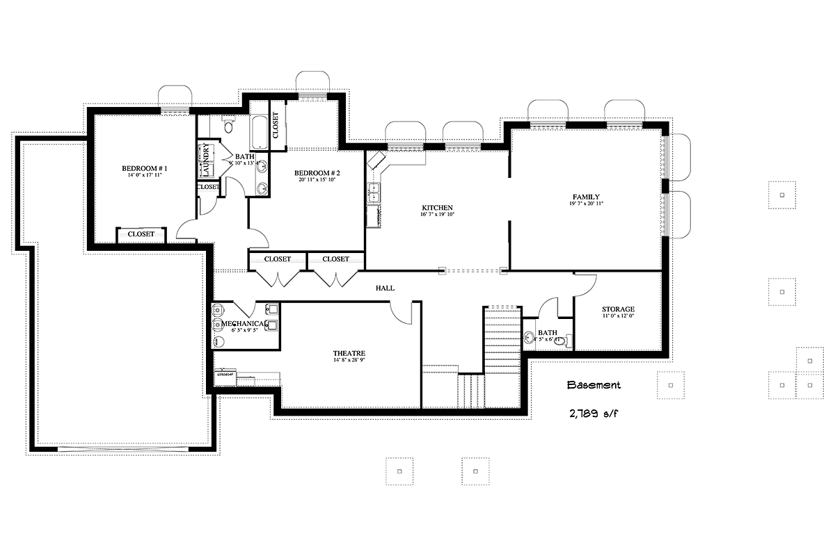 Craftsman Traditional Lower Level of Plan 50537