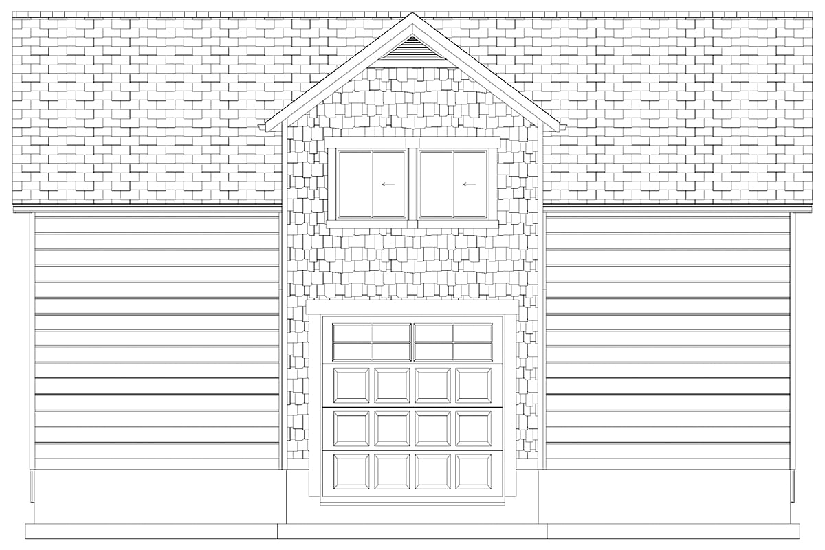 Country, Farmhouse, Traditional Plan with 1148 Sq. Ft., 2 Bathrooms, 3 Car Garage Rear Elevation