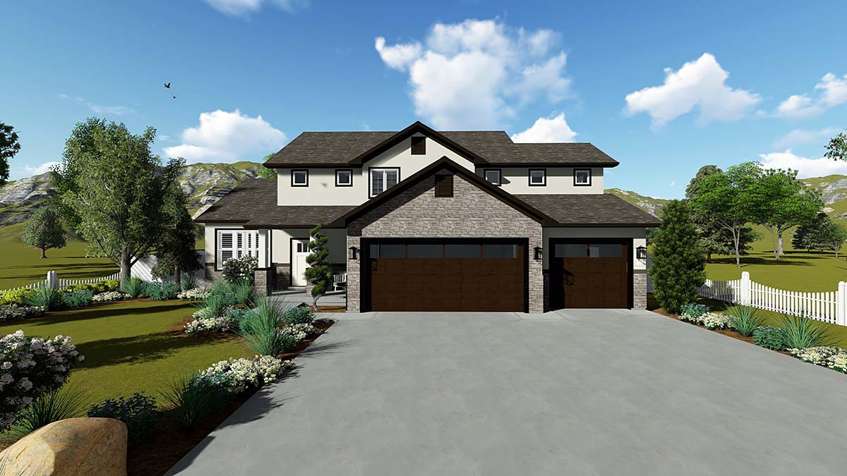 Craftsman, Traditional Plan with 3395 Sq. Ft., 5 Bedrooms, 4 Bathrooms, 3 Car Garage Elevation