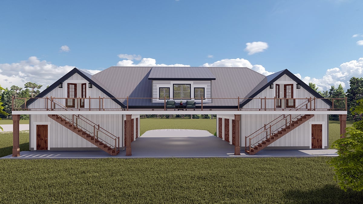 Country, Farmhouse Plan, 1 Bathrooms, 6 Car Garage Rear Elevation