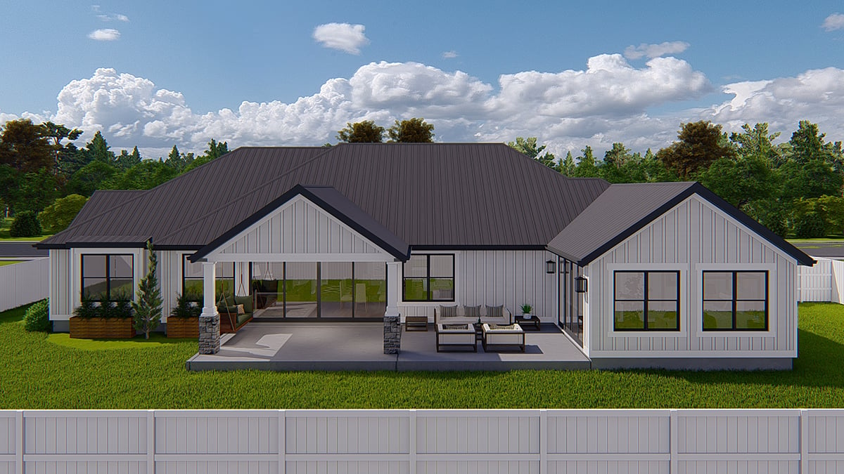 Country, Ranch, Traditional Plan with 2564 Sq. Ft., 3 Bedrooms, 3 Bathrooms, 2 Car Garage Rear Elevation