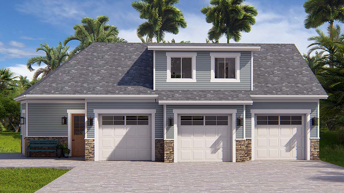 Craftsman, Traditional Plan with 1271 Sq. Ft., 1 Bedrooms, 1 Bathrooms, 3 Car Garage Elevation