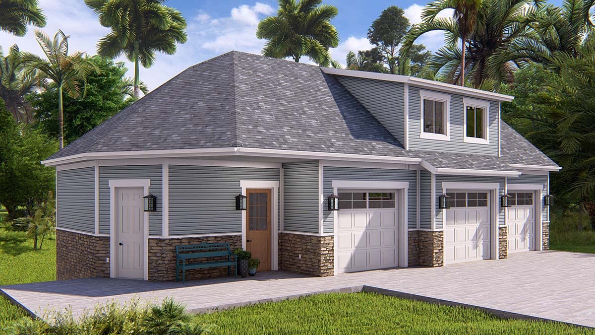Craftsman, Traditional Plan with 1271 Sq. Ft., 1 Bedrooms, 1 Bathrooms, 3 Car Garage Picture 3