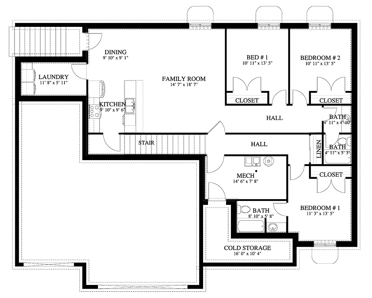 Ranch Traditional Lower Level of Plan 50589