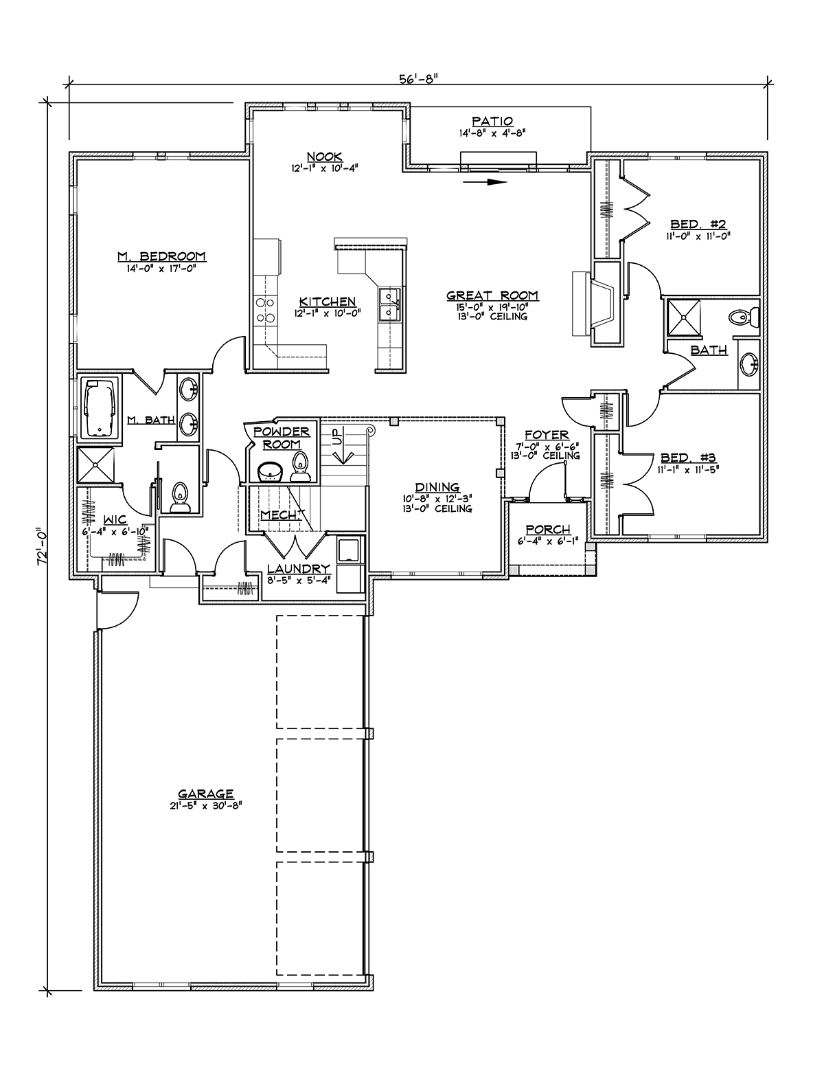 Colonial Cottage Country Craftsman European Ranch Traditional Level One of Plan 50600