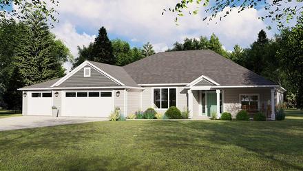 Colonial Cottage Country Craftsman Ranch Southern Traditional Elevation of Plan 50605