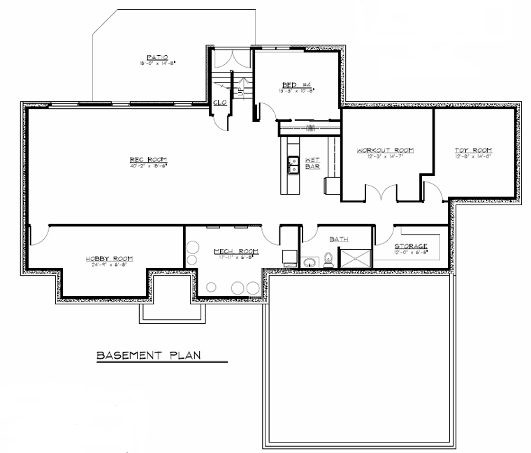 Country Craftsman European Ranch Traditional Lower Level of Plan 50613