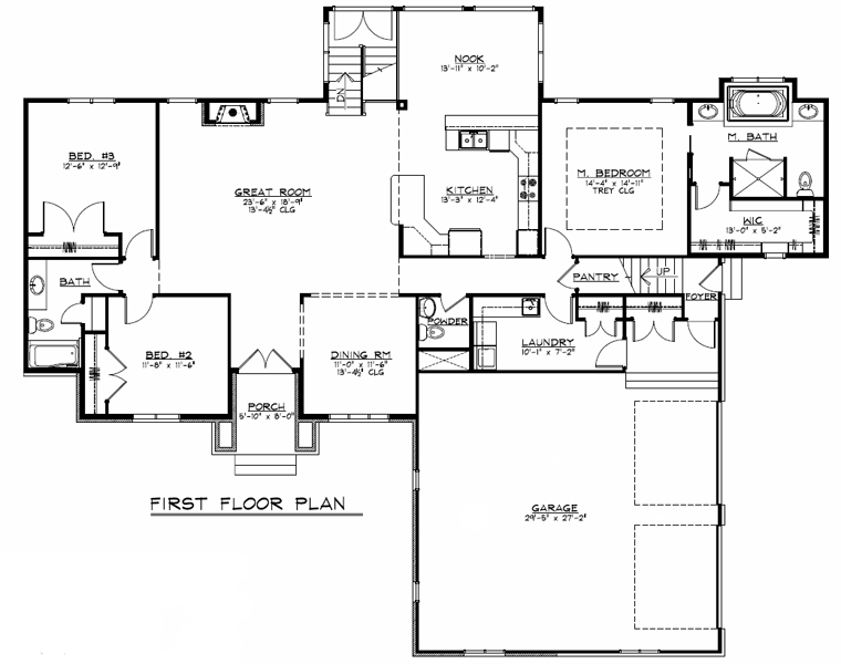 Country Craftsman European Ranch Traditional Level One of Plan 50613