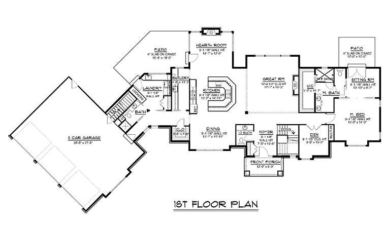 Contemporary Craftsman Traditional Level One of Plan 50642