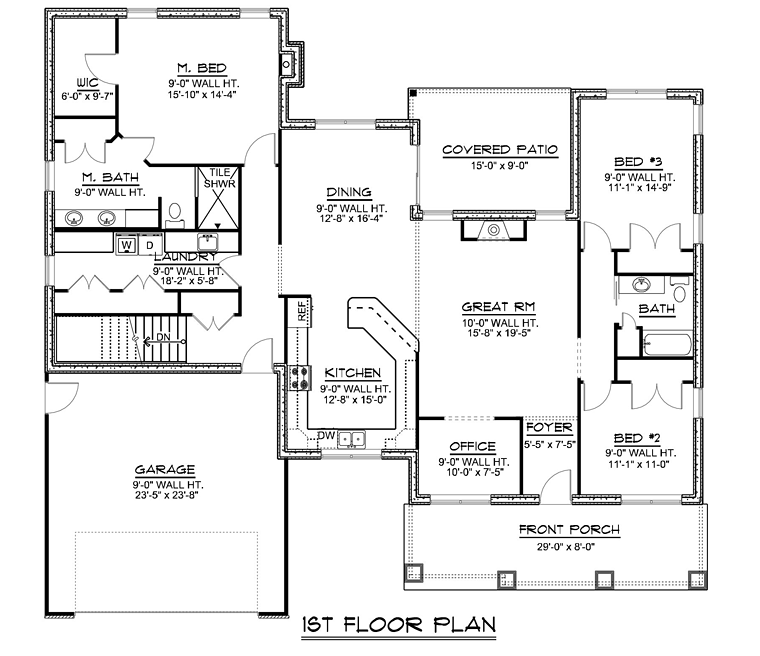 Country Craftsman Ranch Traditional Level One of Plan 50650