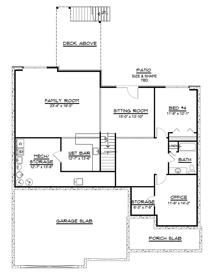 Cottage Craftsman Ranch Traditional Lower Level of Plan 50660