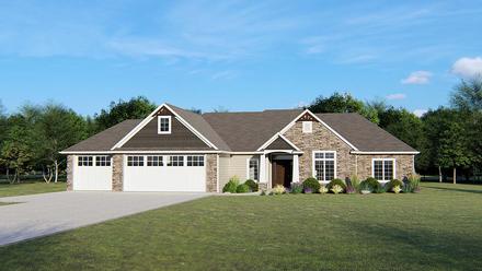 Ranch Traditional Elevation of Plan 50681