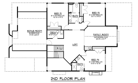 House Plan 50692 Second Level Plan