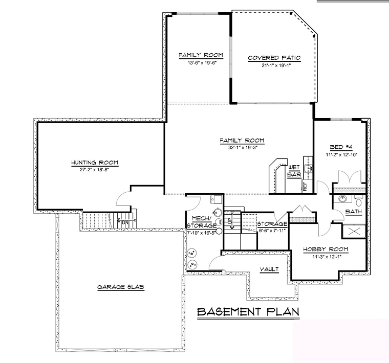 Cottage Craftsman Traditional Lower Level of Plan 50696