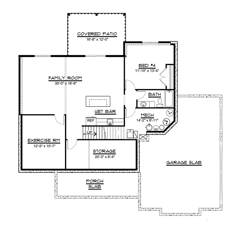 Bungalow Cottage Country Craftsman Southern Traditional Tudor Lower Level of Plan 50713