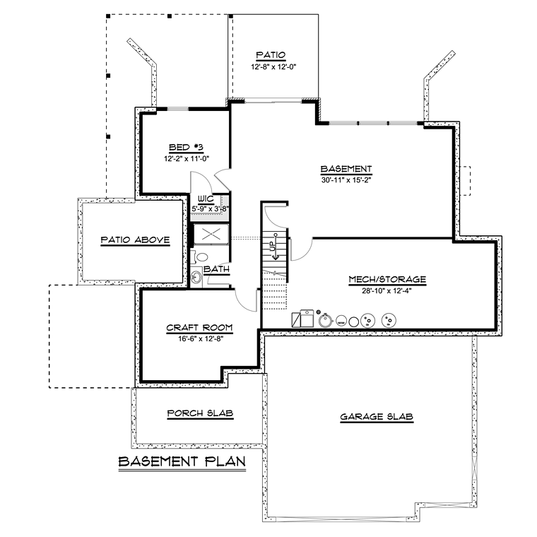 Cottage Country Craftsman Traditional Lower Level of Plan 50725