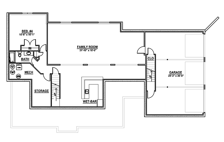 Country Farmhouse Southern Traditional Lower Level of Plan 50741