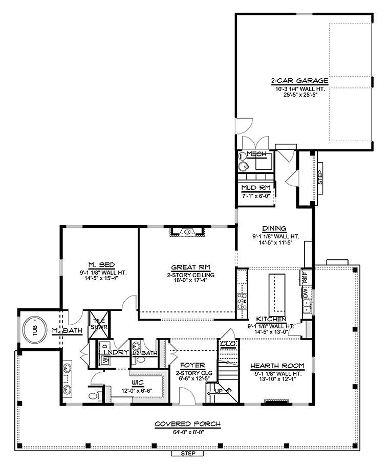 Country Farmhouse Southern Traditional Level One of Plan 50753