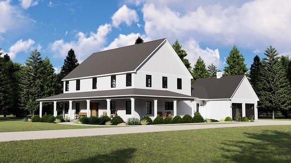 Plan 50753  Two Story Country Farmhouse with Wrap-Around Porch