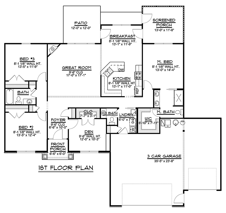 Craftsman Ranch Traditional Level One of Plan 50755
