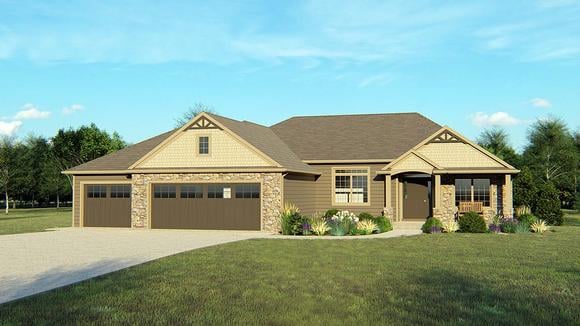 Craftsman, Ranch, Traditional House Plan 50768 with 4 Beds, 4 Baths, 3 Car Garage