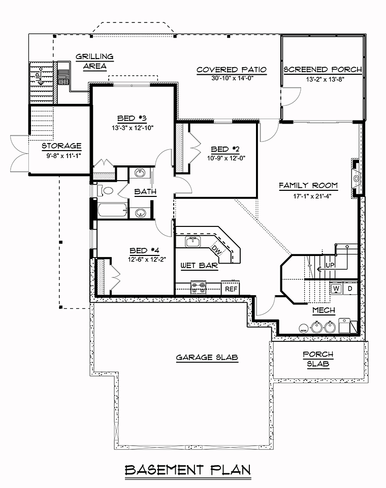 Cottage Craftsman Traditional Lower Level of Plan 50777