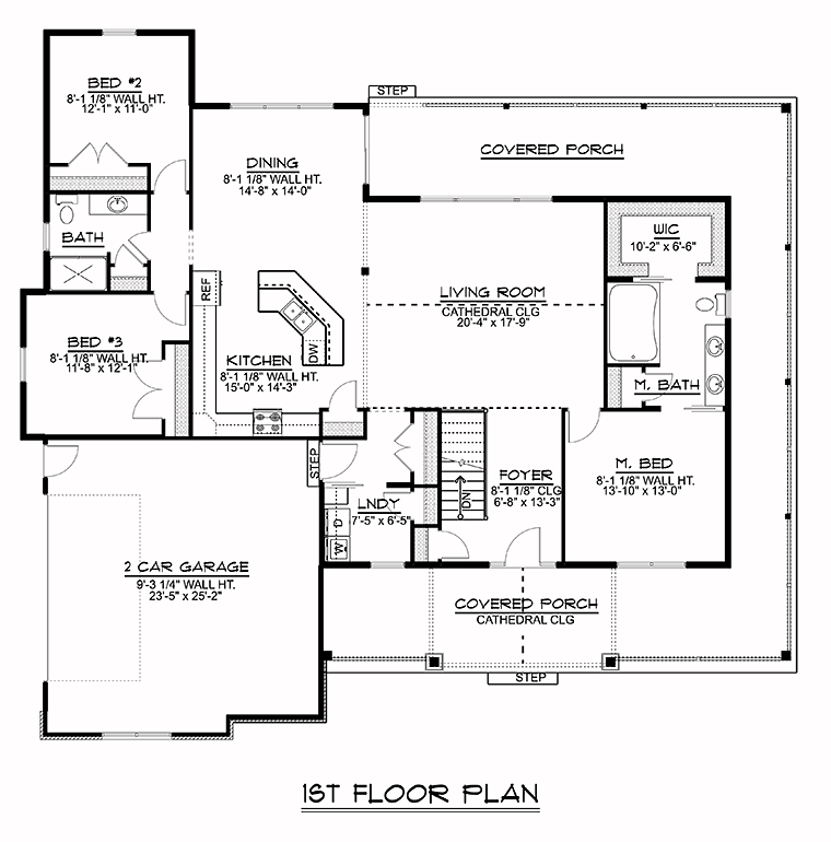 Country Craftsman Ranch Traditional Level One of Plan 50784