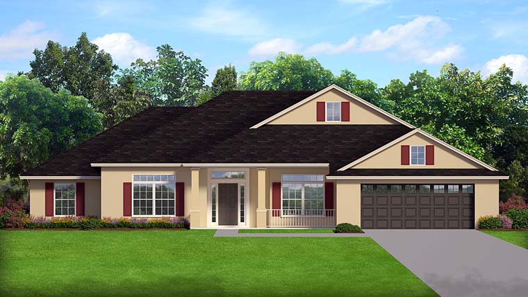 Contemporary, Florida Plan with 2065 Sq. Ft., 3 Bedrooms, 2 Bathrooms, 2 Car Garage Elevation