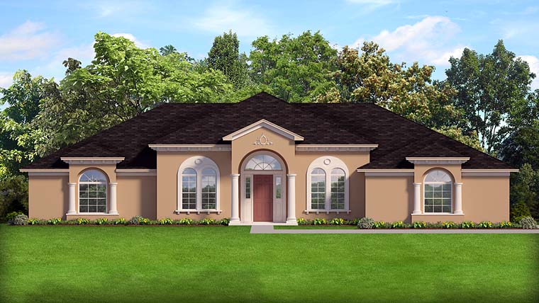 European, Florida, Mediterranean, Southern Plan with 2761 Sq. Ft., 4 Bedrooms, 3 Bathrooms, 3 Car Garage Elevation