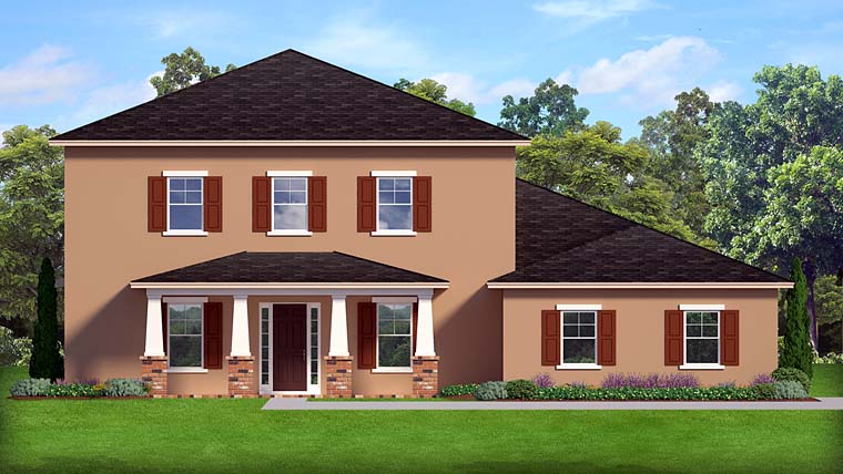 Colonial, Florida, Southern Plan with 3766 Sq. Ft., 4 Bedrooms, 5 Bathrooms, 3 Car Garage Elevation