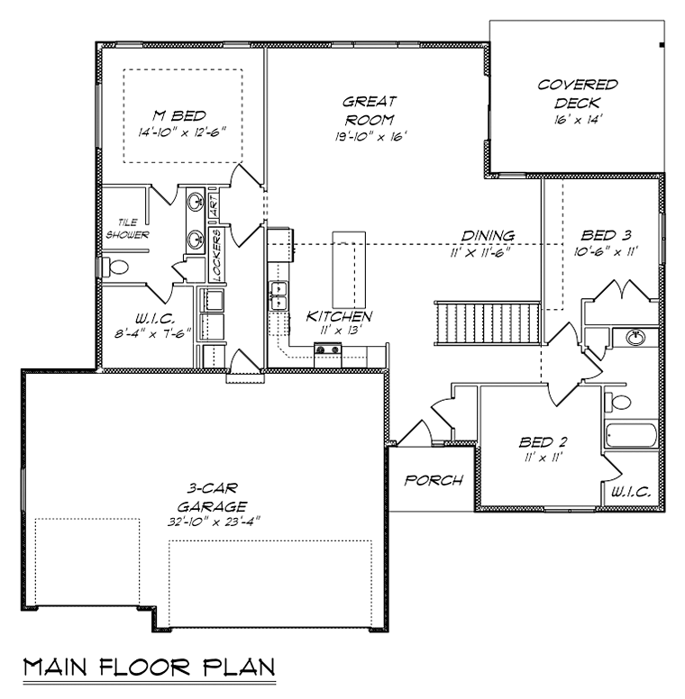 Ranch Traditional Level One of Plan 50909