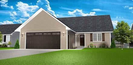 Country One-Story Ranch Traditional Elevation of Plan 50916