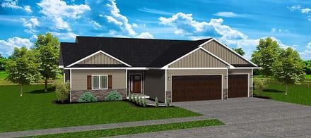 Ranch Traditional Elevation of Plan 50917