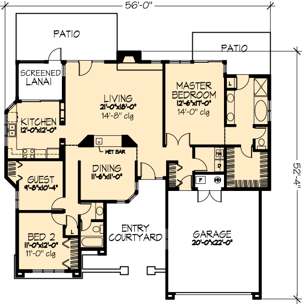 Florida One-Story Level One of Plan 51101