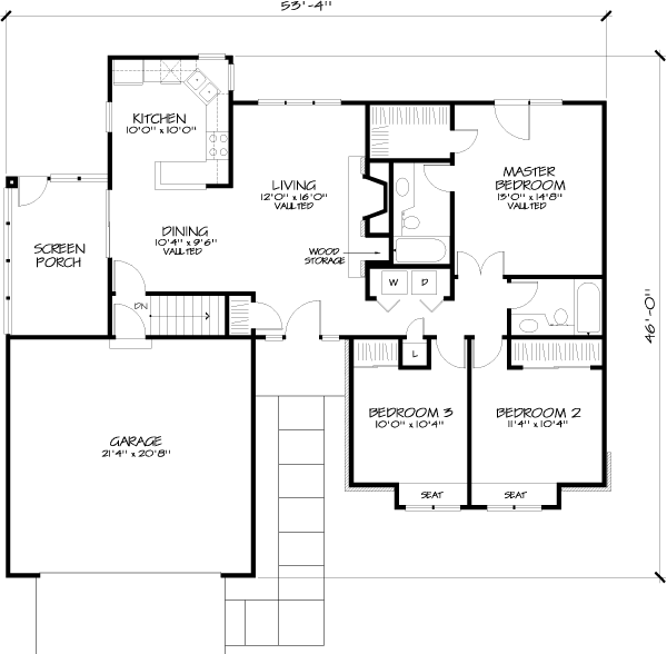 One-Story Ranch Level One of Plan 51107