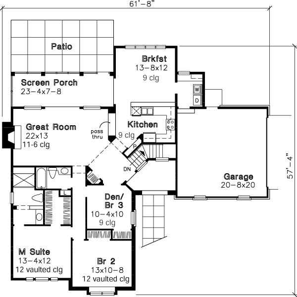 One-Story Ranch Level One of Plan 51110