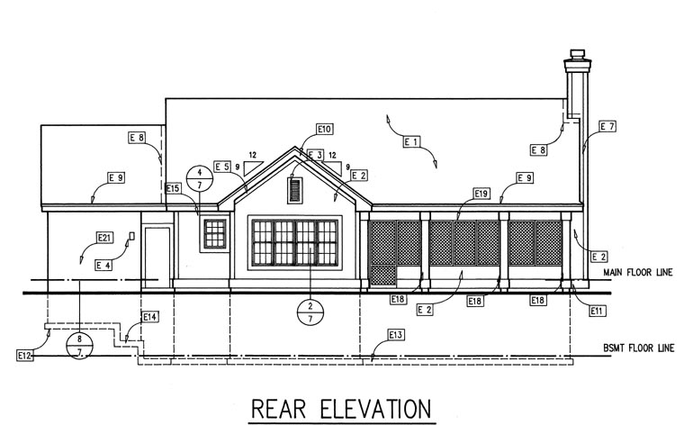 One-Story Ranch Rear Elevation of Plan 51110