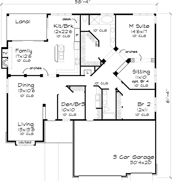One-Story Ranch Level One of Plan 51131