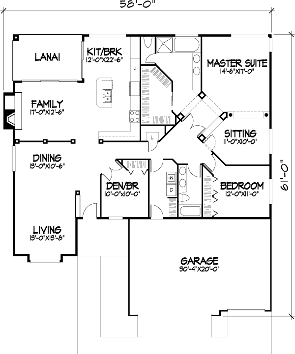 One-Story Ranch Level One of Plan 51132