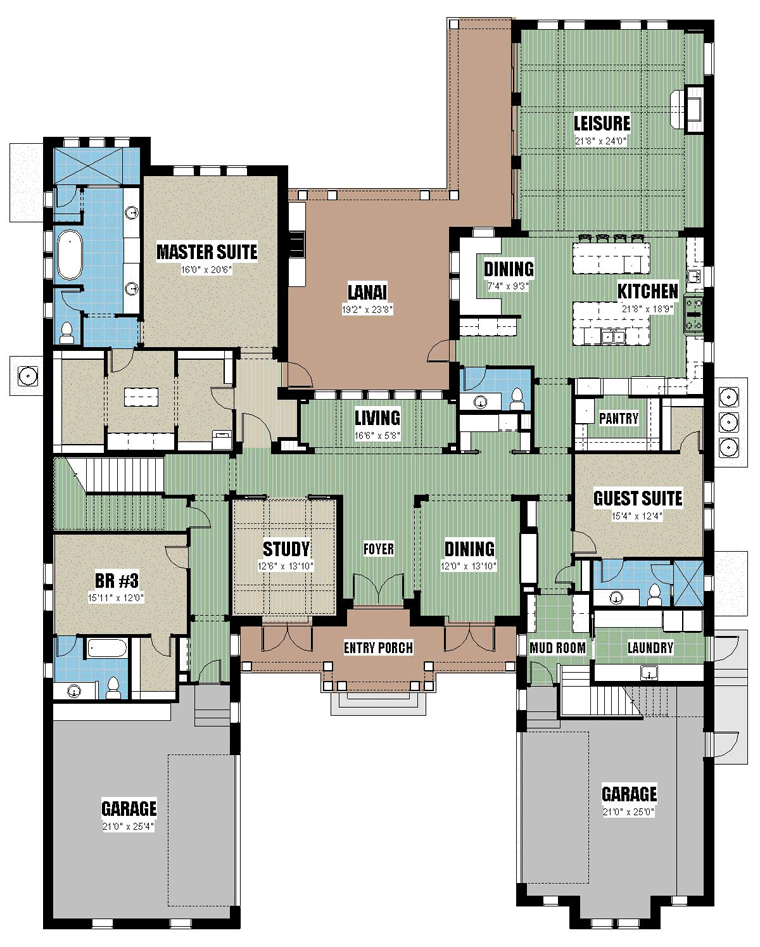 Coastal European Florida Southern Traditional Level One of Plan 51202