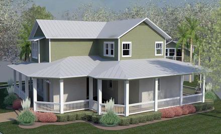 Coastal Cottage Country Farmhouse Florida Southern Traditional Elevation of Plan 51210