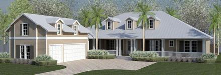 Coastal Cottage Country Farmhouse Florida Ranch Southern Traditional Elevation of Plan 51212