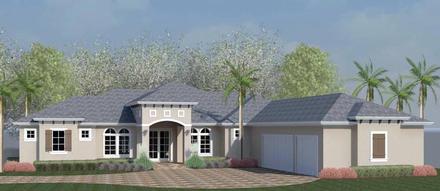 European Florida Mediterranean Ranch Southern Traditional Elevation of Plan 51216