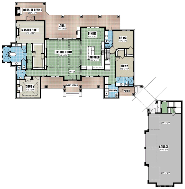 Coastal Country Farmhouse Florida Ranch Southern Traditional Level One of Plan 51219