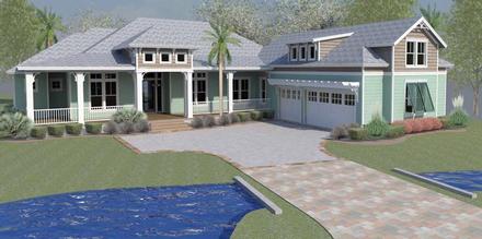 Coastal Cottage Country Florida Ranch Southern Traditional Elevation of Plan 51220